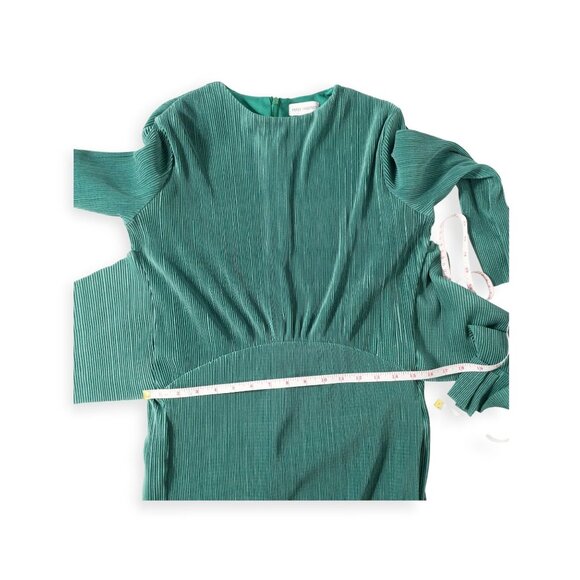 Paper Parachute Long-Sleeve Emerald Green Midi Dress Satin Pleated SZ M Formal - Picture 5 of 10